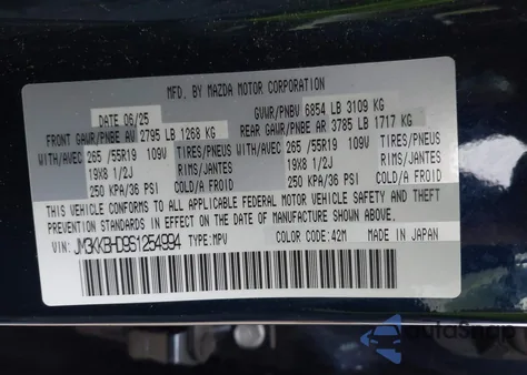 2025 Mazda Cx-90 3.3 Turbo Preferred Package from USA, damaged, VIN JM3KKBHD9S1254994